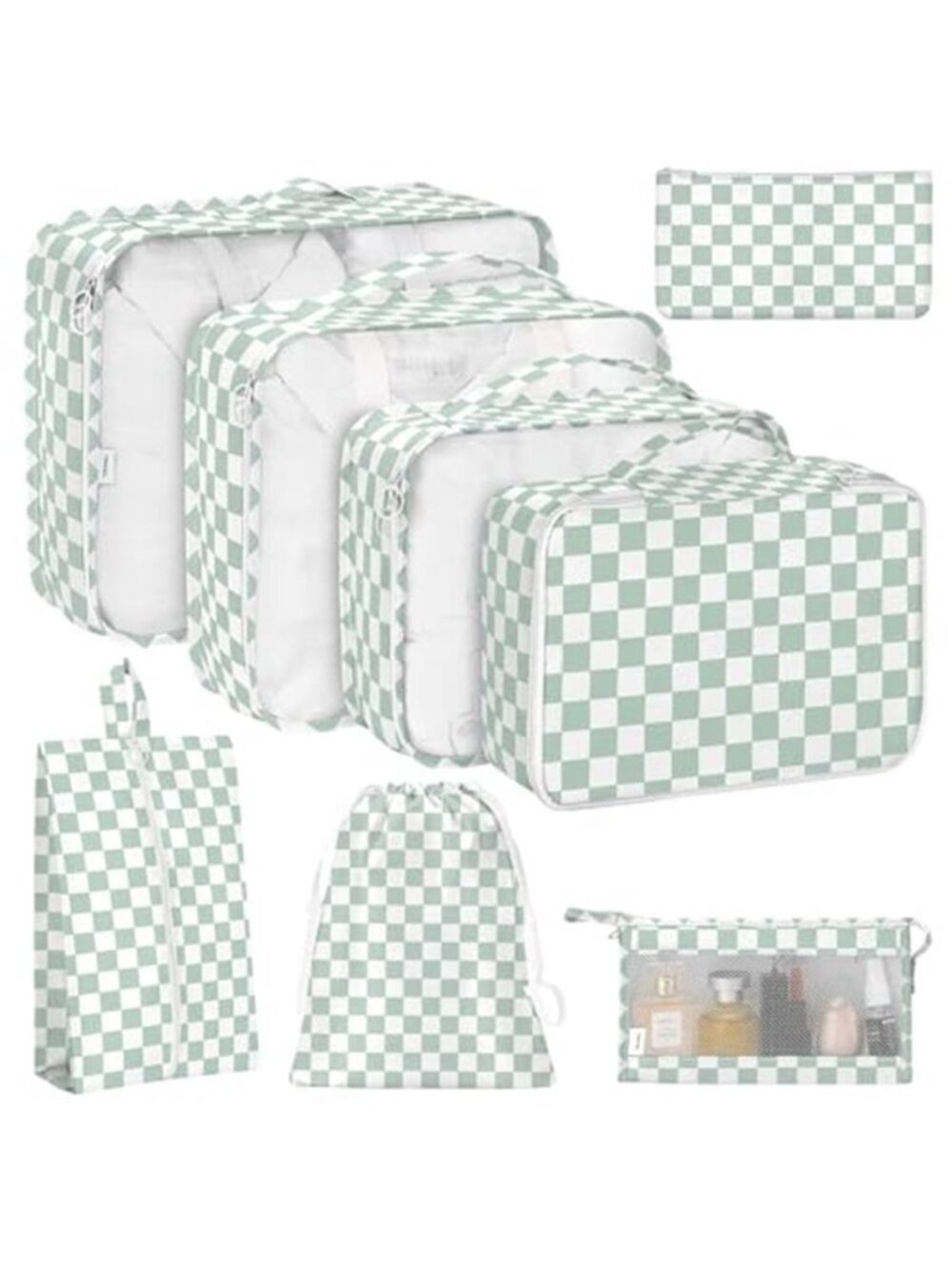 8 Piece Packing Cubes Set Travel Luggage Organizer Bags Suitcase Storage Green